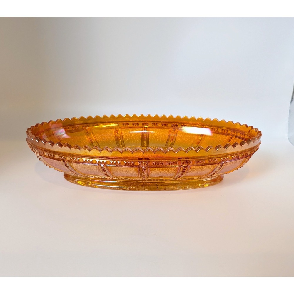 Vintage Marigold Carnival Glass Pickle Dish Hard to Find